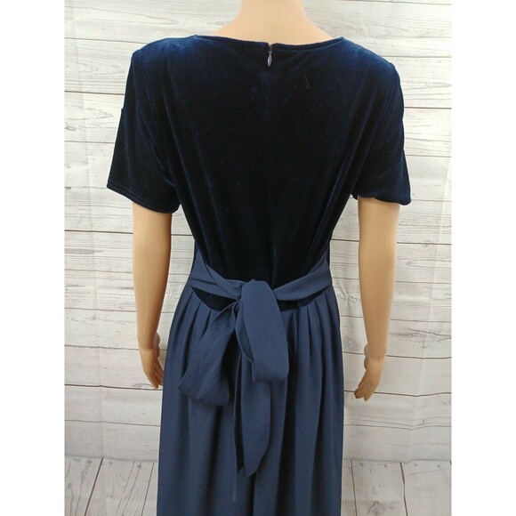 Plaza South Maxi Dress Navyblue Pleated Skirt Velour Top Short Sleeve Sz 8 - Picture 5 of 10
